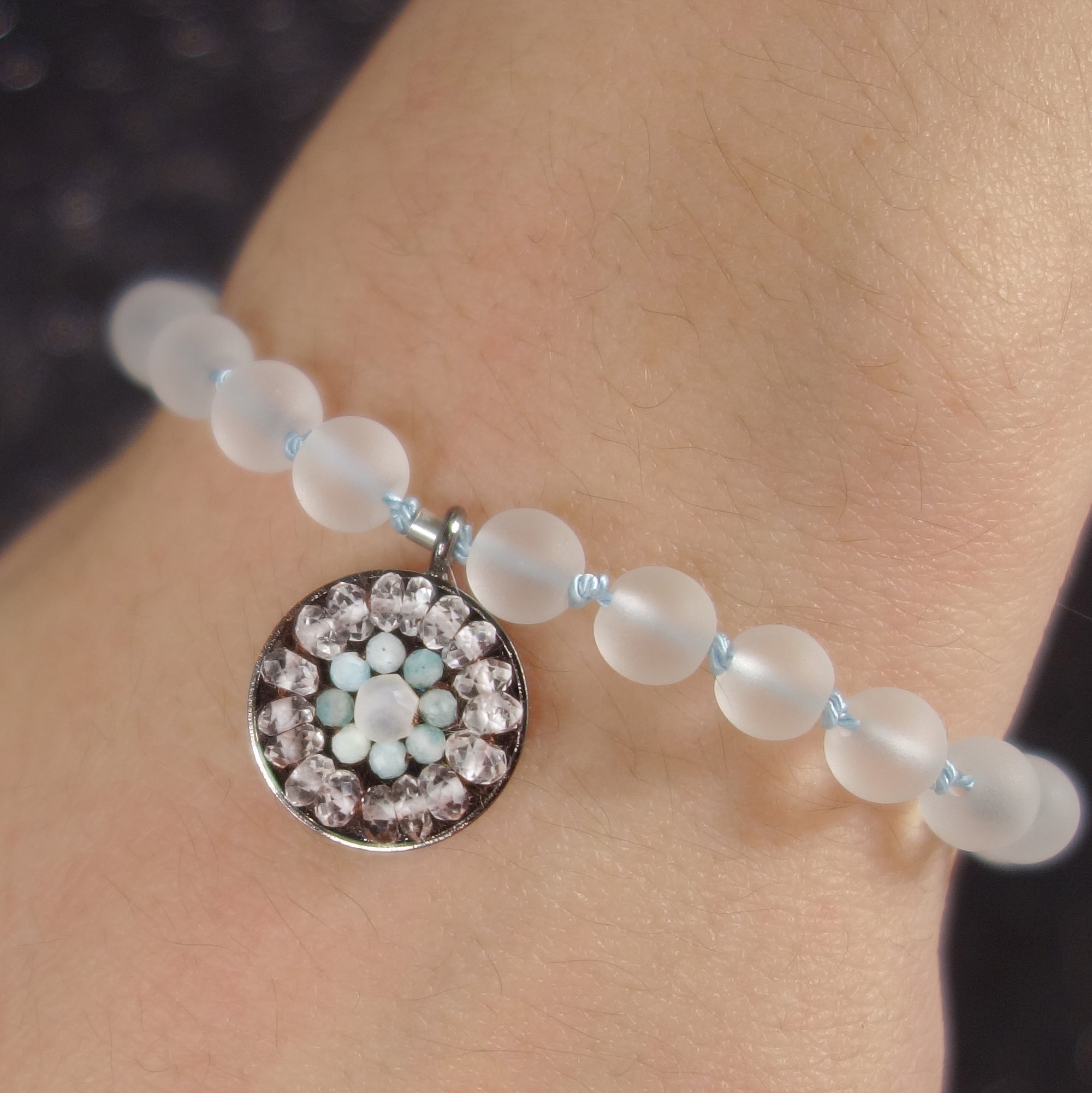 Let Me Be Clear quartz and aquamarine mosaic bracelet