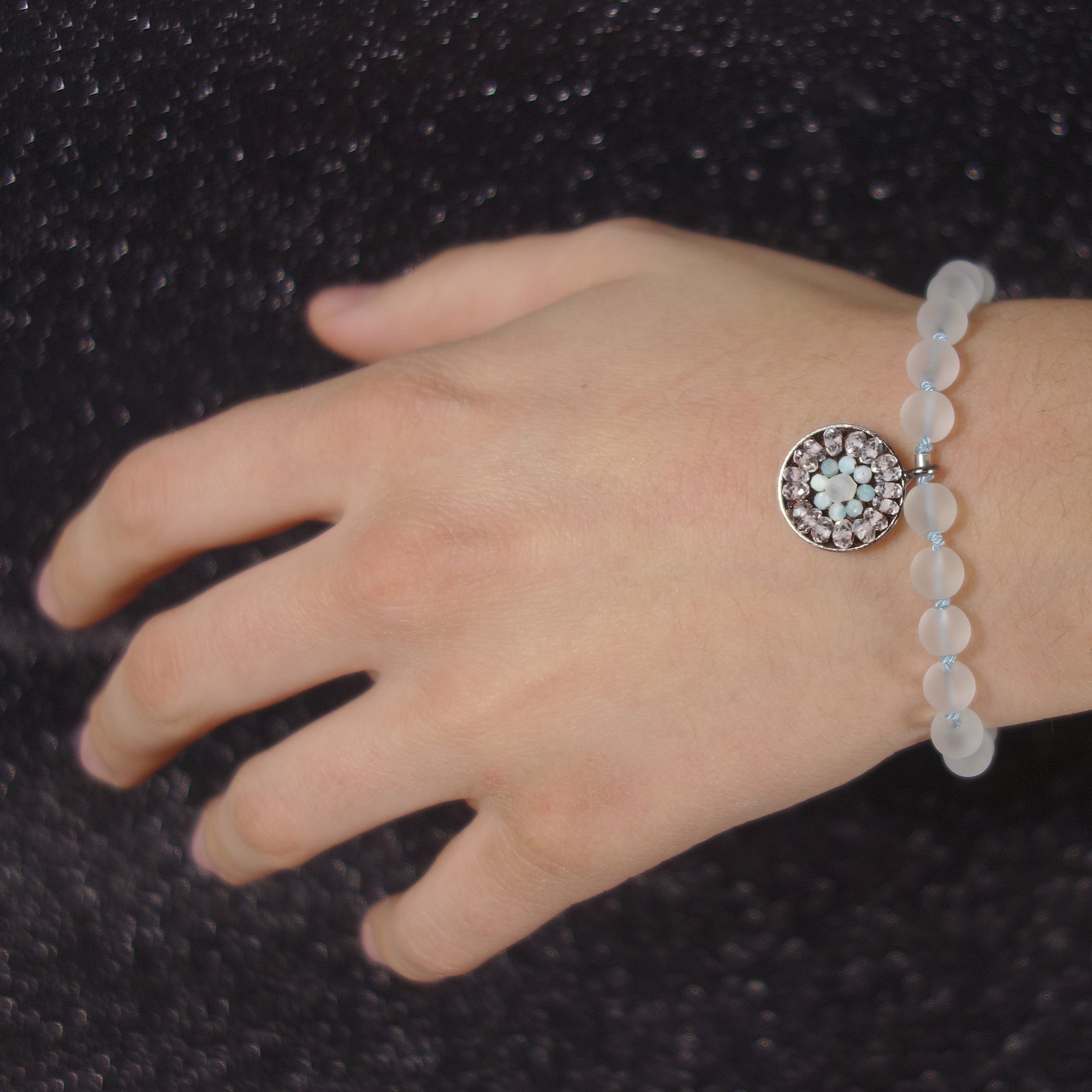 Let Me Be Clear quartz and aquamarine mosaic bracelet