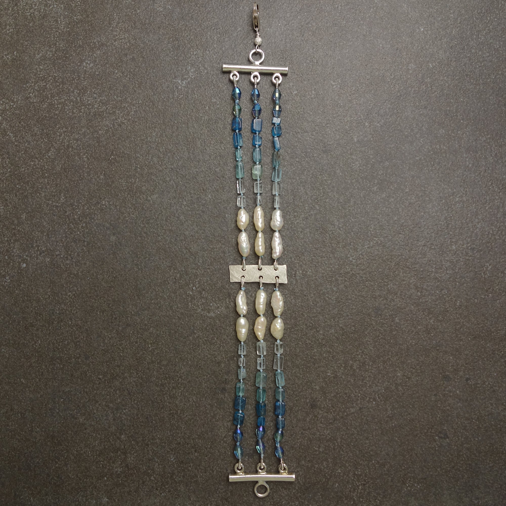 Aphrodite's Sea (pearl, aquamarine, and apatite) multi strand bracelet