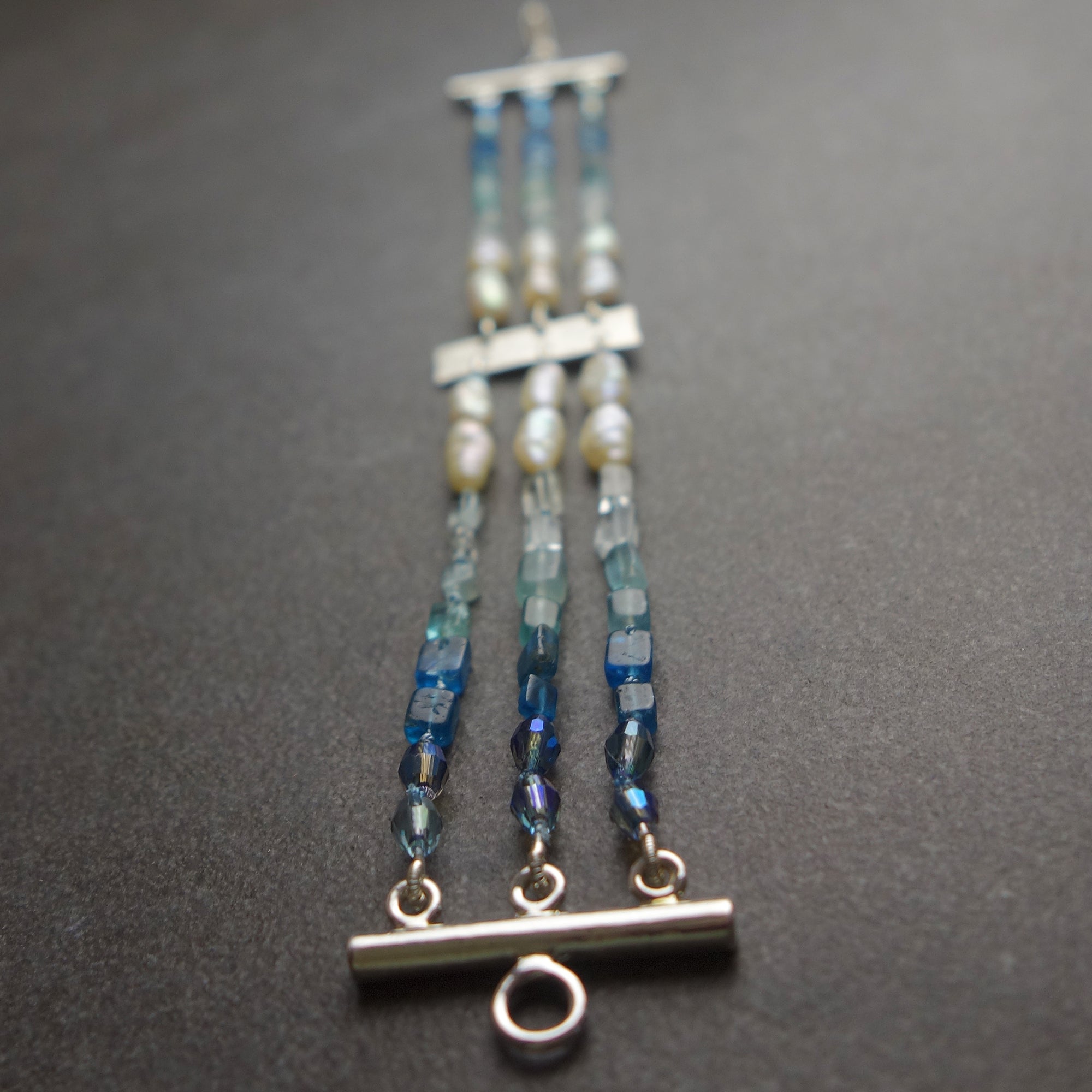 Aphrodite's Sea (pearl, aquamarine, and apatite) multi strand bracelet