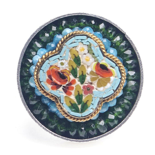 Wanderlust micro mosaic with faceted apetite and chrome diopside (Ravenna)
