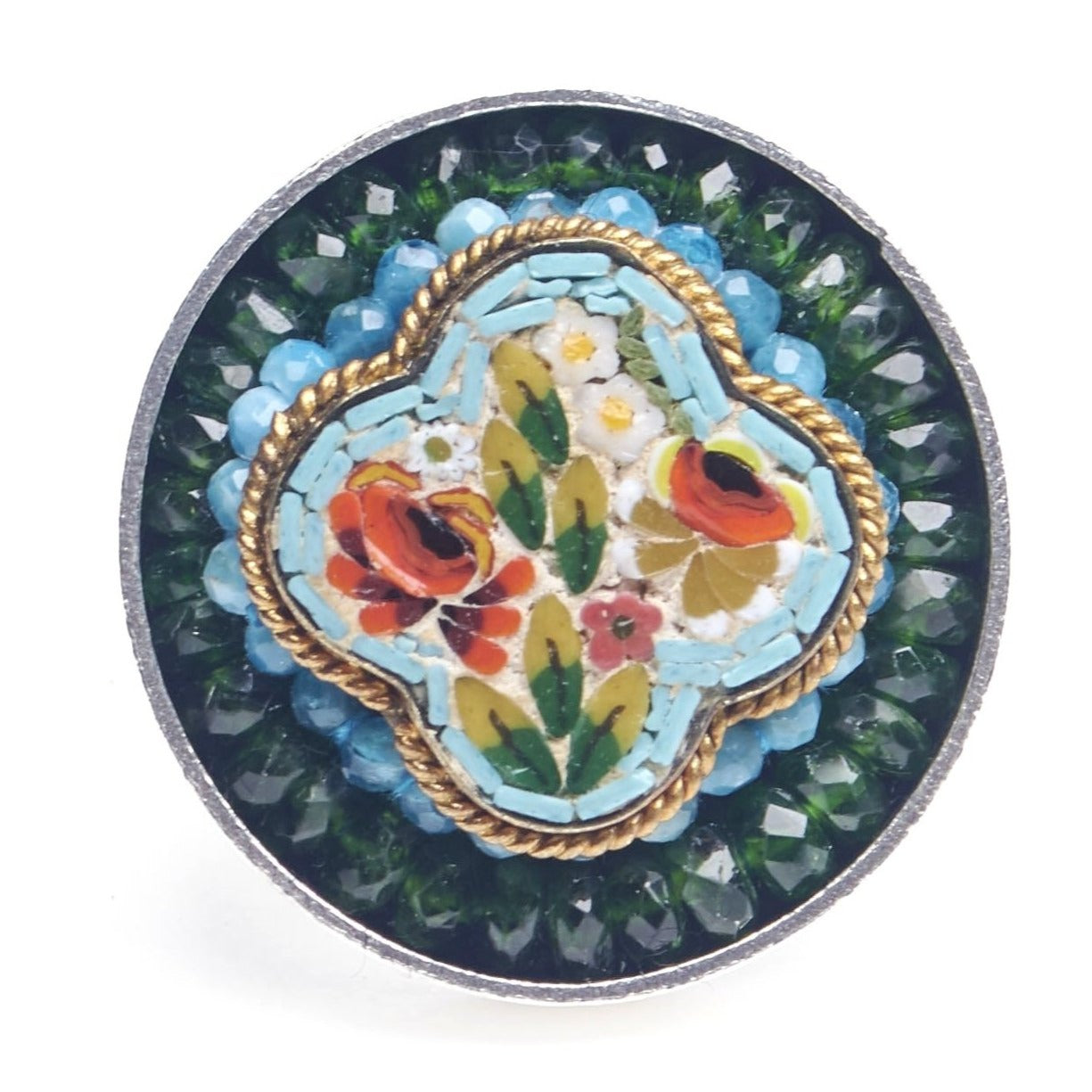 Wanderlust micro mosaic with faceted apetite and chrome diopside (Ravenna)