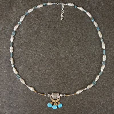 Love Goddess Adorned: turquoise, pearl, and apatite necklace