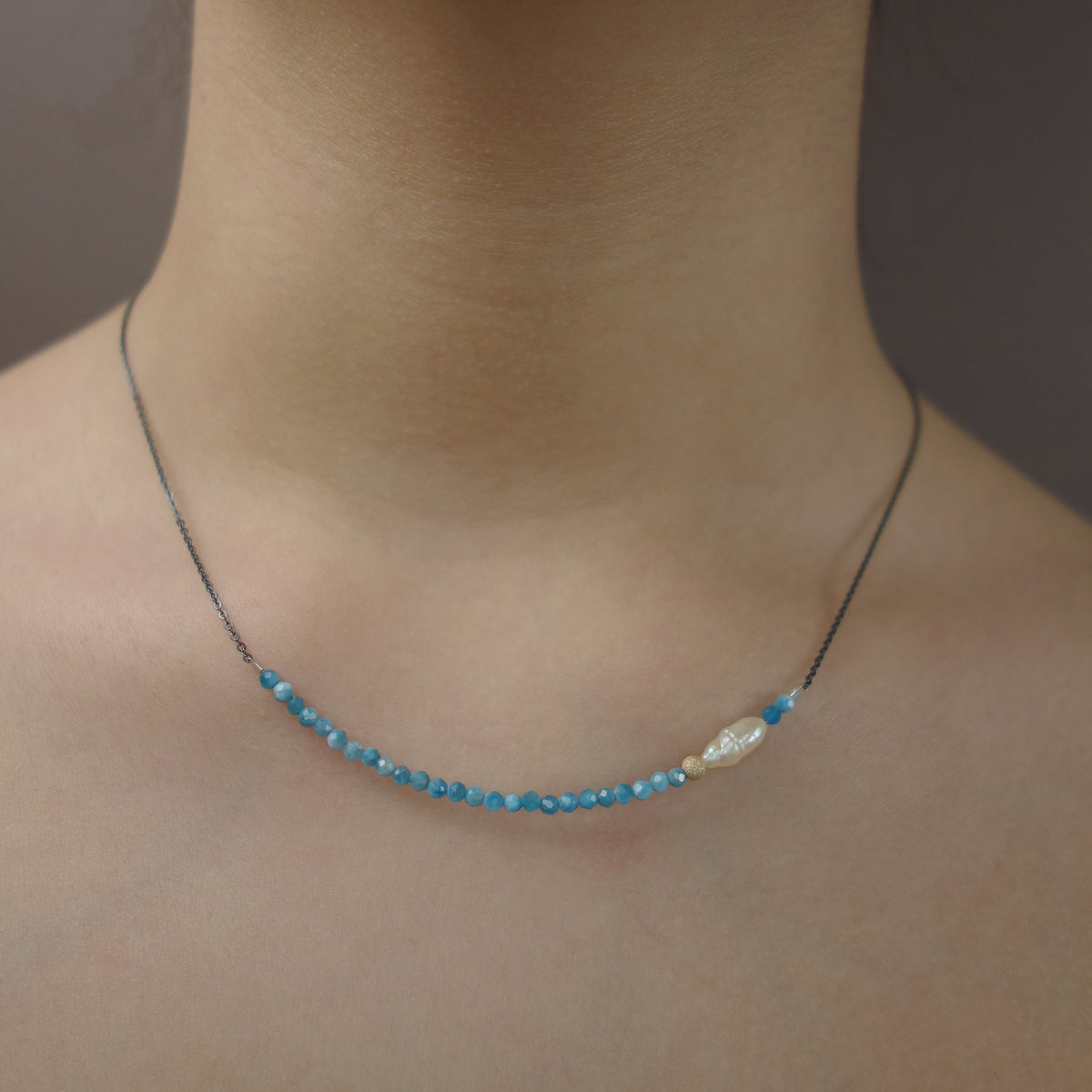 Faceted Apatite BAR necklace