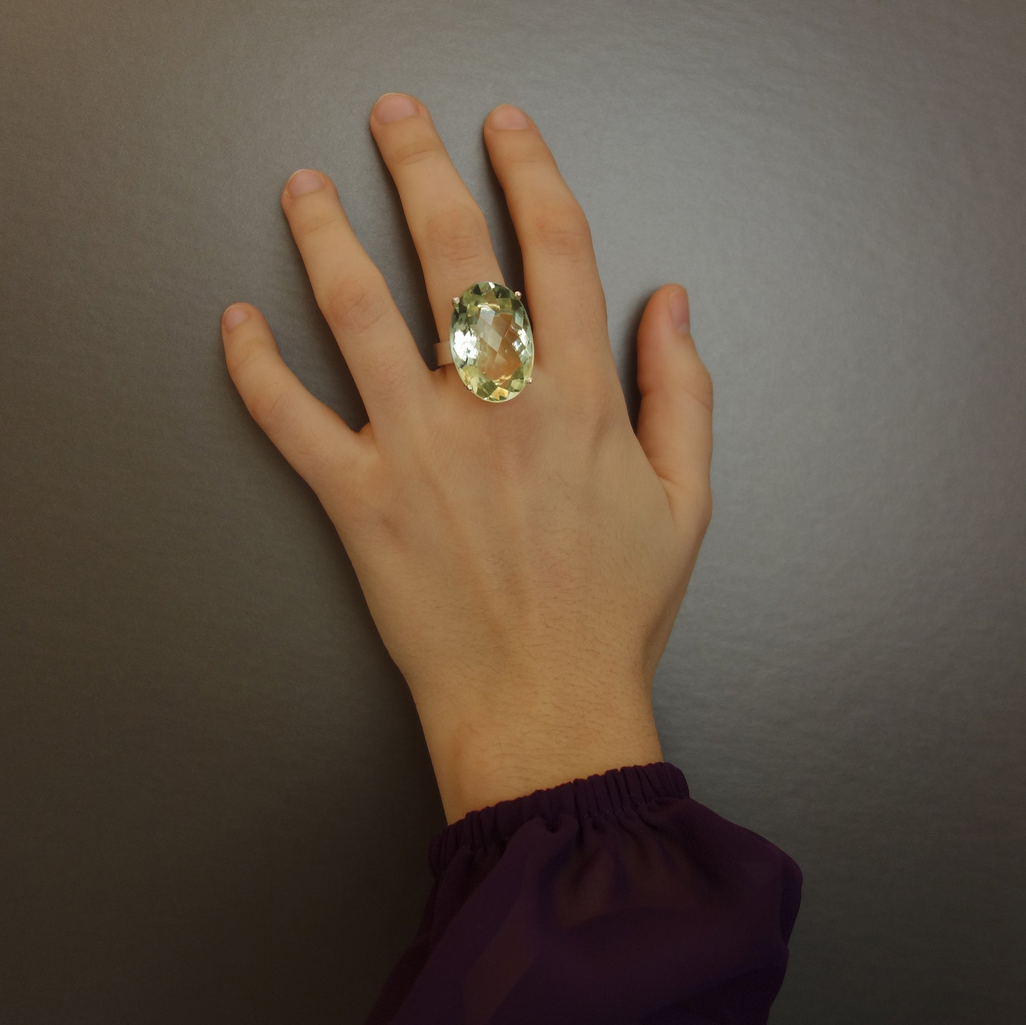 Faceted Presiolite (green amethyst) bejeweled ring