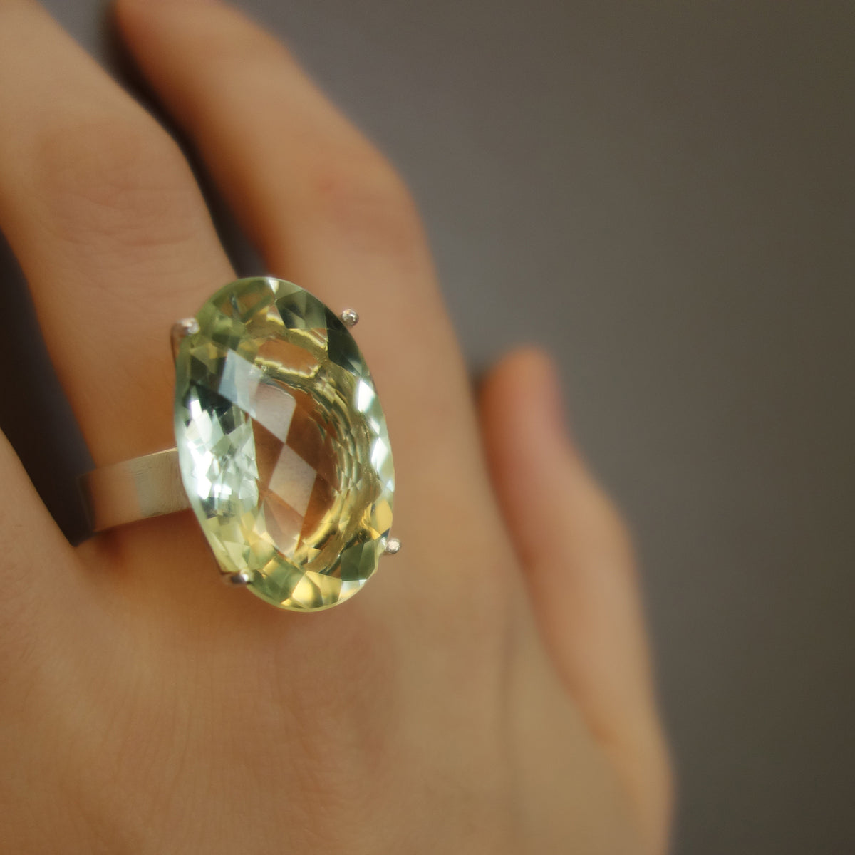 Faceted Presiolite (green amethyst) bejeweled ring