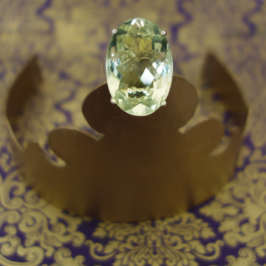 Faceted Presiolite (green amethyst) bejeweled ring