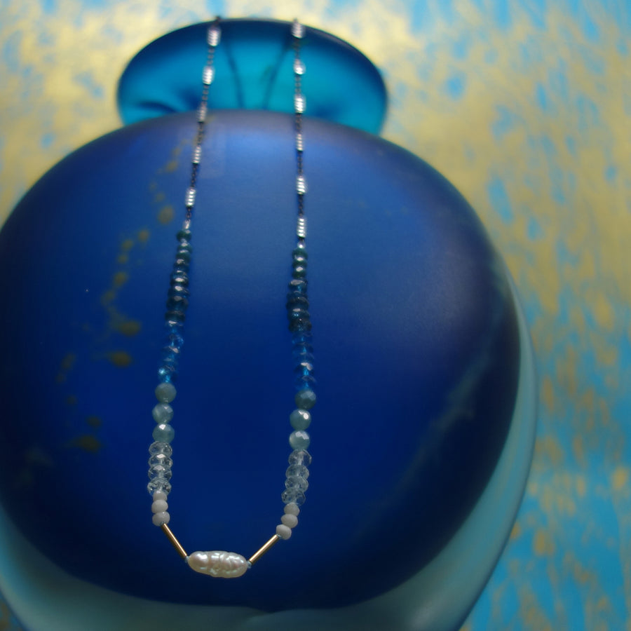 Sea of Love: pearl, gold, white sapphire, apatite necklace