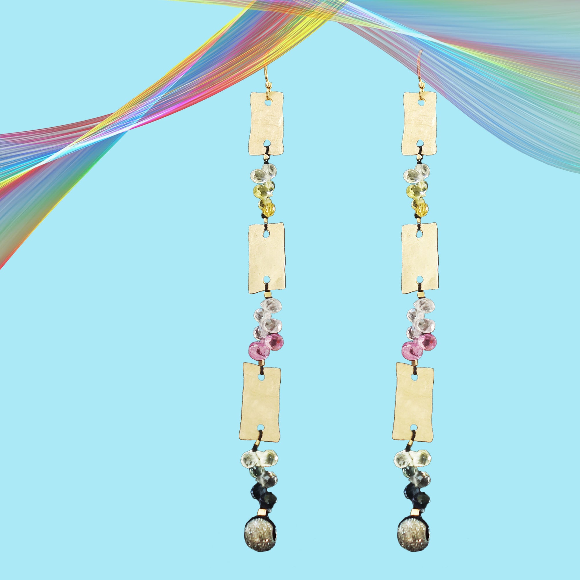 Hand hammered gold and sapphire briolettes earring