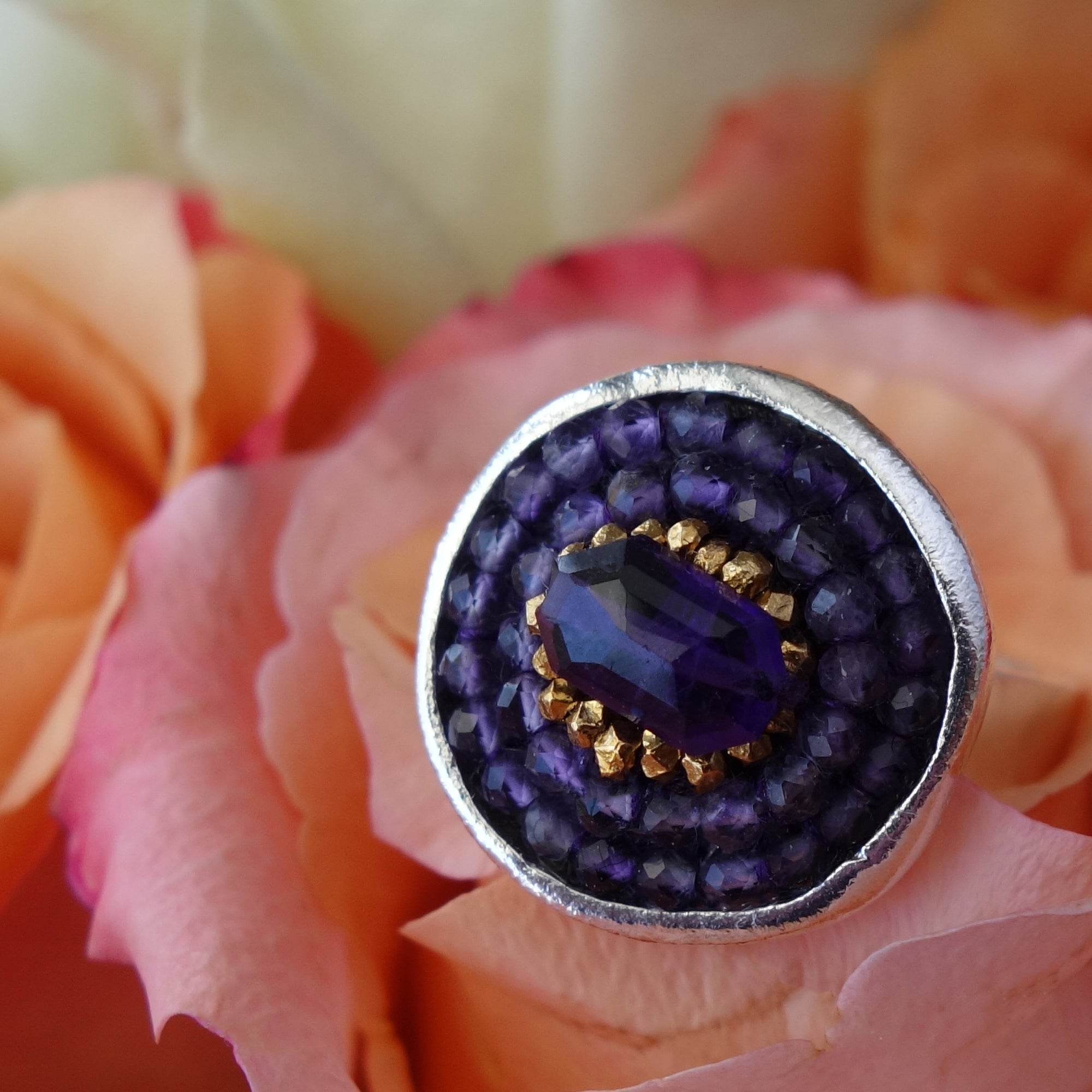 Amethyst and Gold Mosaic ring