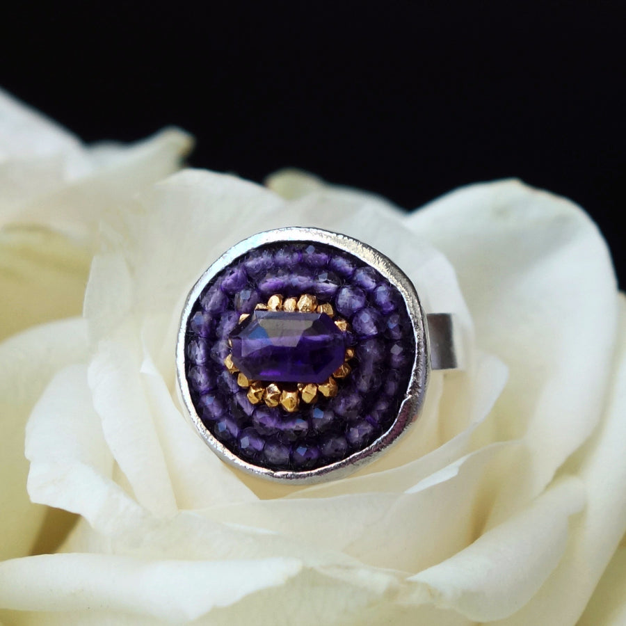 Amethyst and Gold Mosaic ring