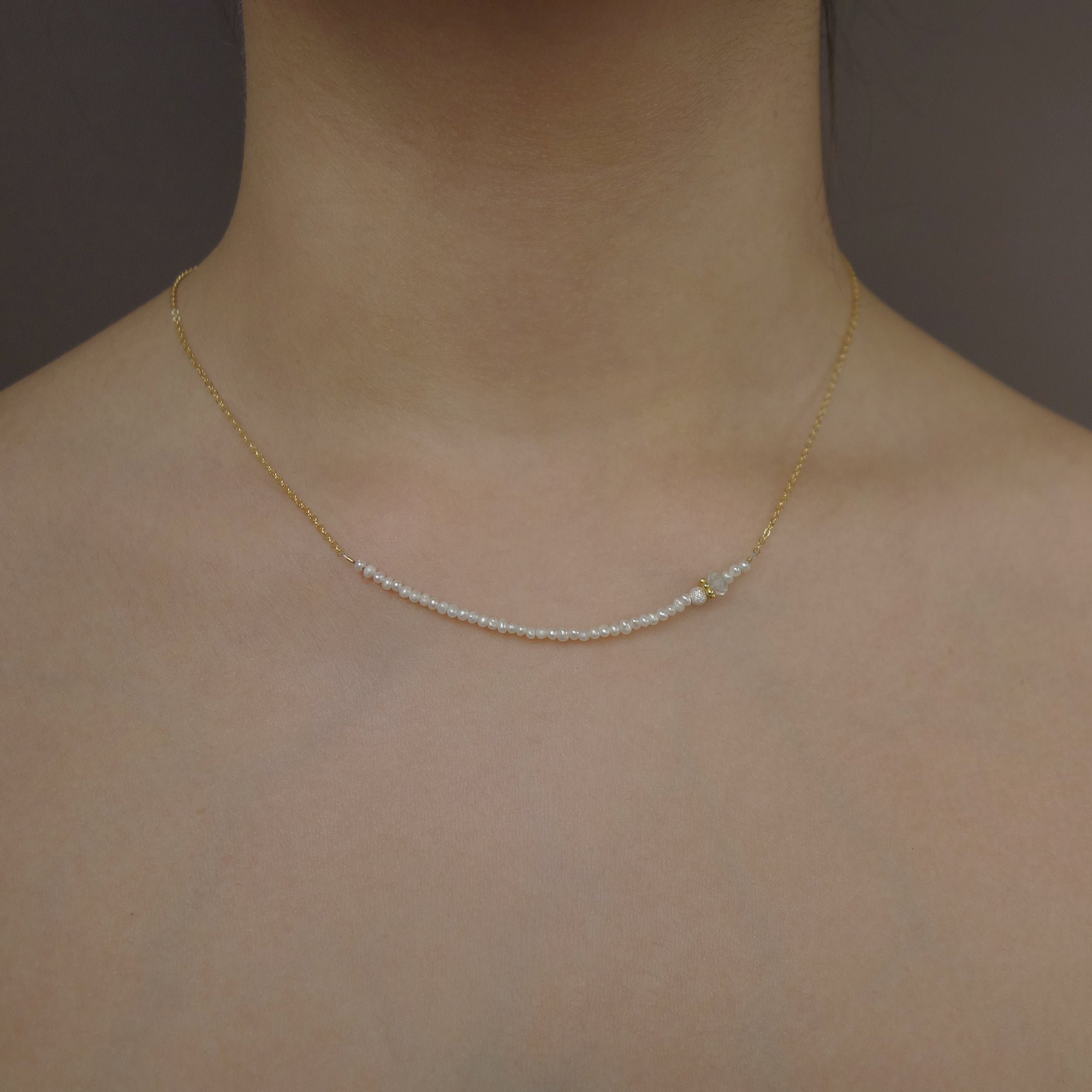 Micro Pearl BAR necklace on gold
