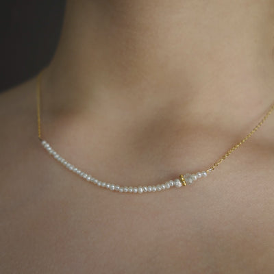 Micro Pearl BAR necklace on gold