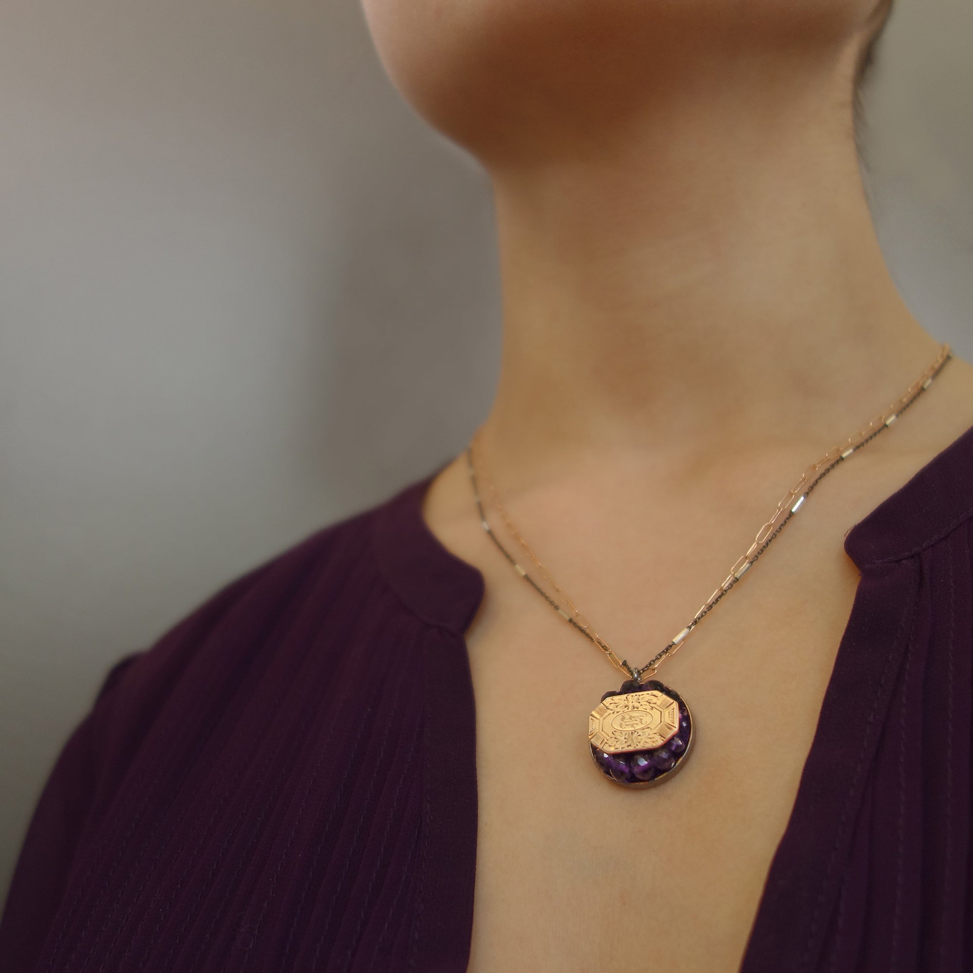 Stop in the Name of Love vintage gold and amethyst necklace