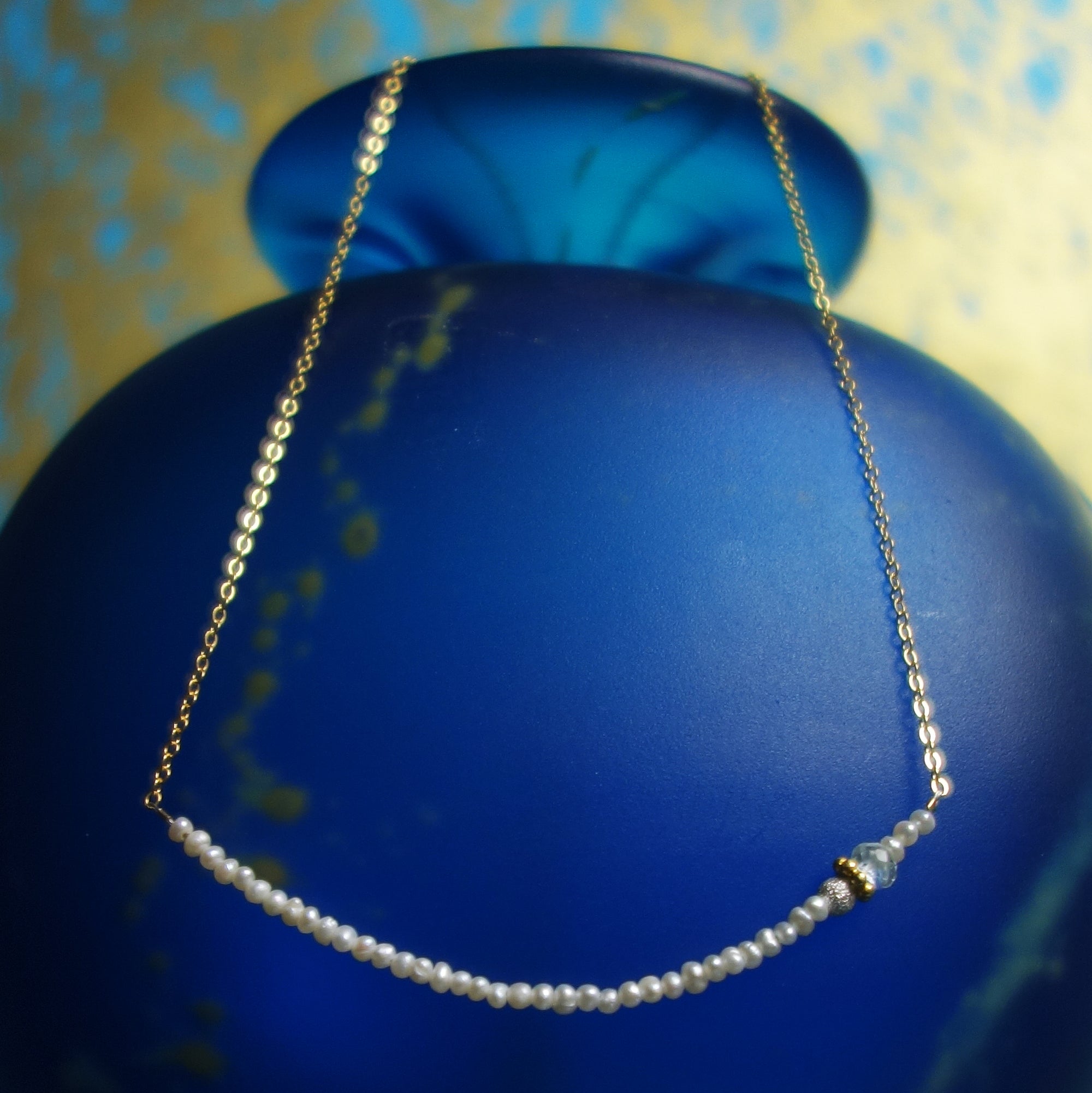 Micro Pearl BAR necklace on gold