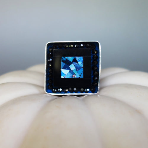 Starry Starry Night (opal, onyx, and black sapphire mosaic ring)