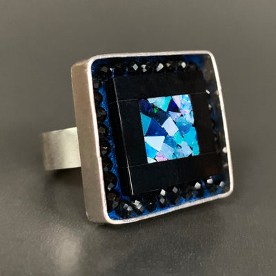Starry Starry Night (opal, onyx, and black sapphire mosaic ring)