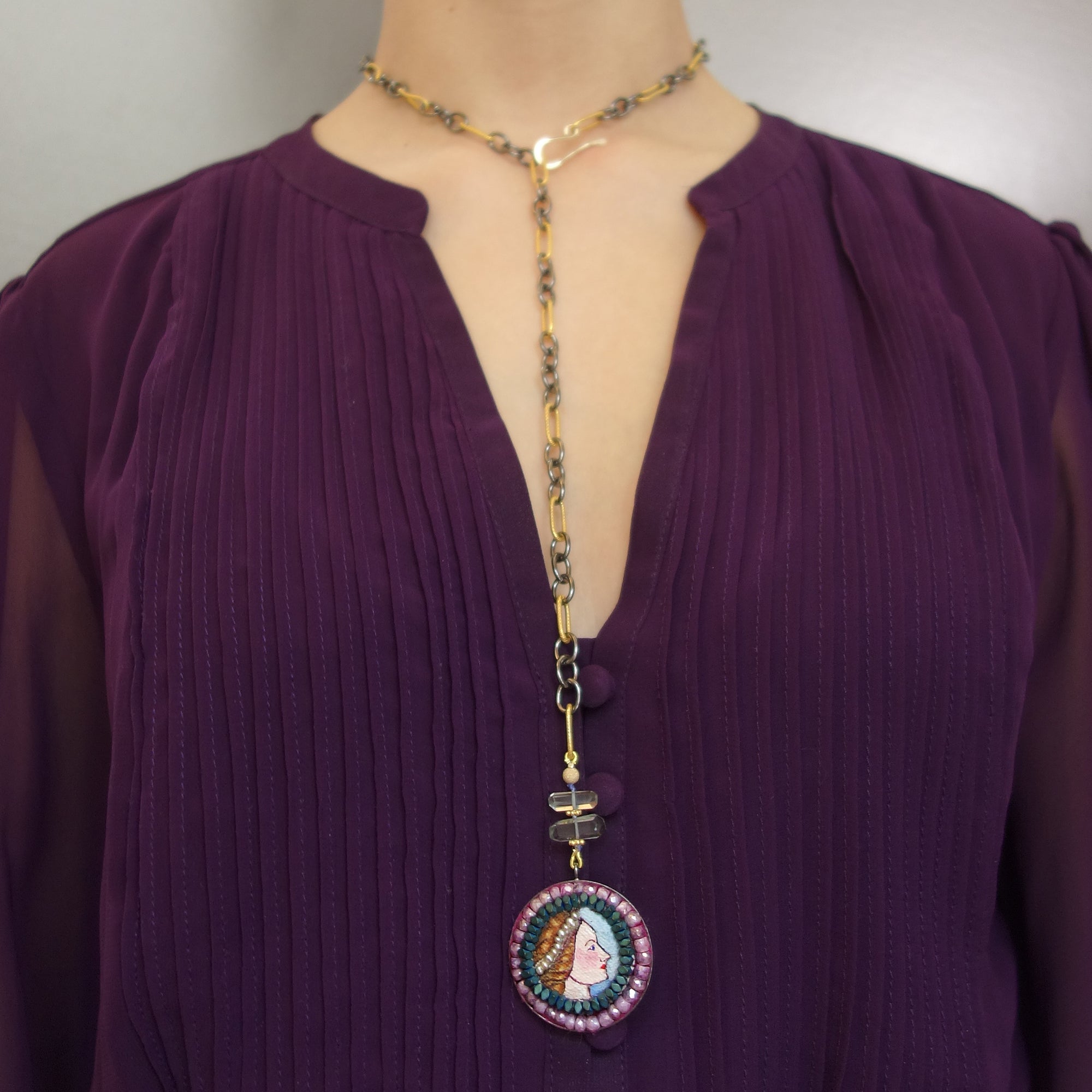 Martha, My Dear: hand painted pearls, pink sapphire necklace