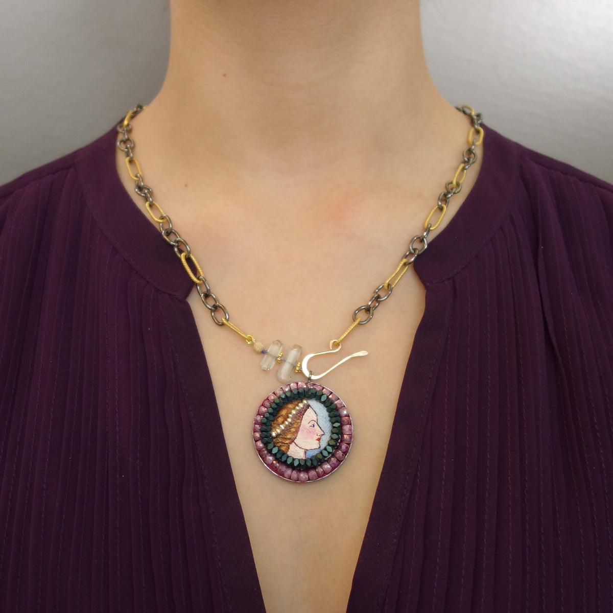 Martha, My Dear: hand painted pearls, pink sapphire necklace