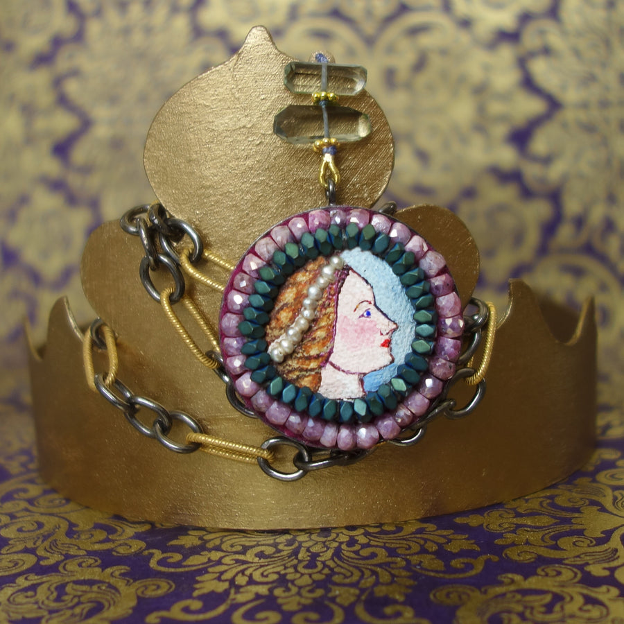 Martha, My Dear: hand painted pearls, pink sapphire necklace