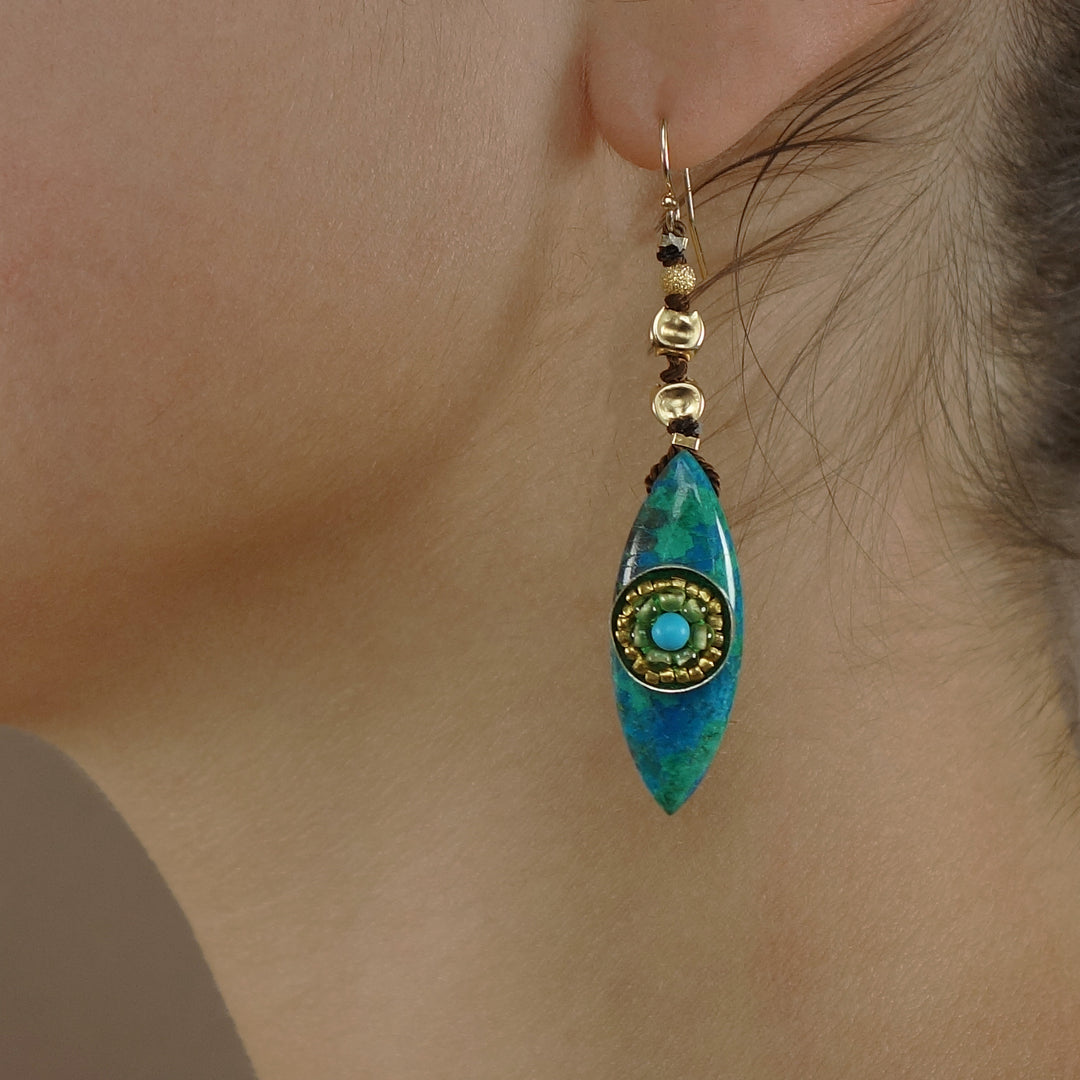 Give Peace a Chance earring: chrysocolla, peridot, turquoise and gold