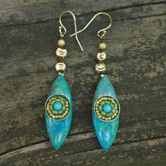Give Peace a Chance earring: chrysocolla, peridot, turquoise and gold