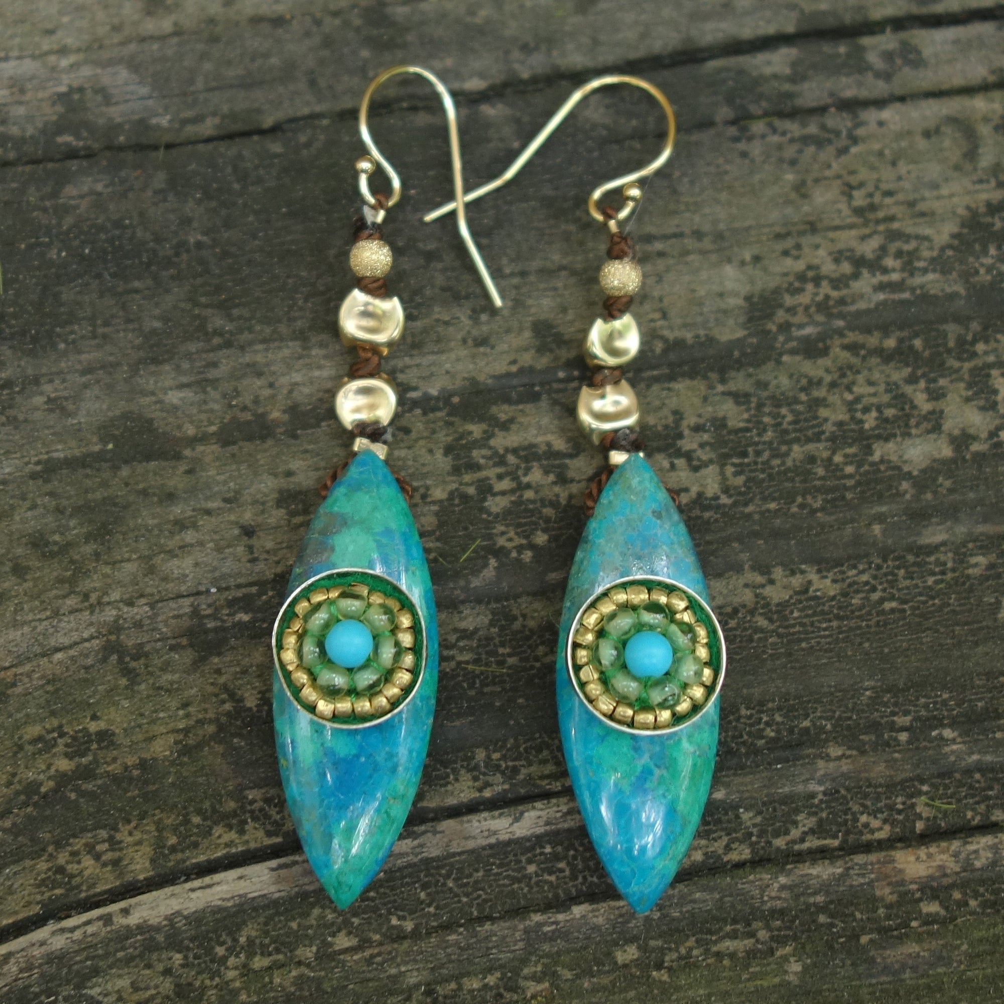 Give Peace a Chance earring: chrysocolla, peridot, turquoise and gold