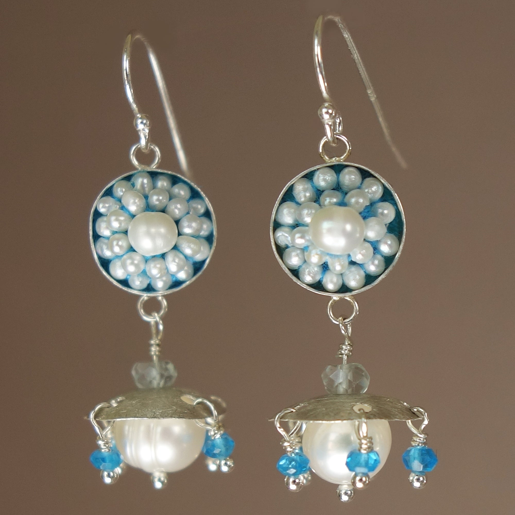 Ares's Gift: pearl, apatite, and aquamarine ear