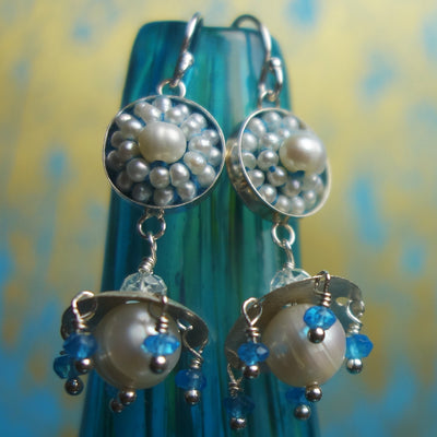Ares's Gift: pearl, apatite, and aquamarine ear