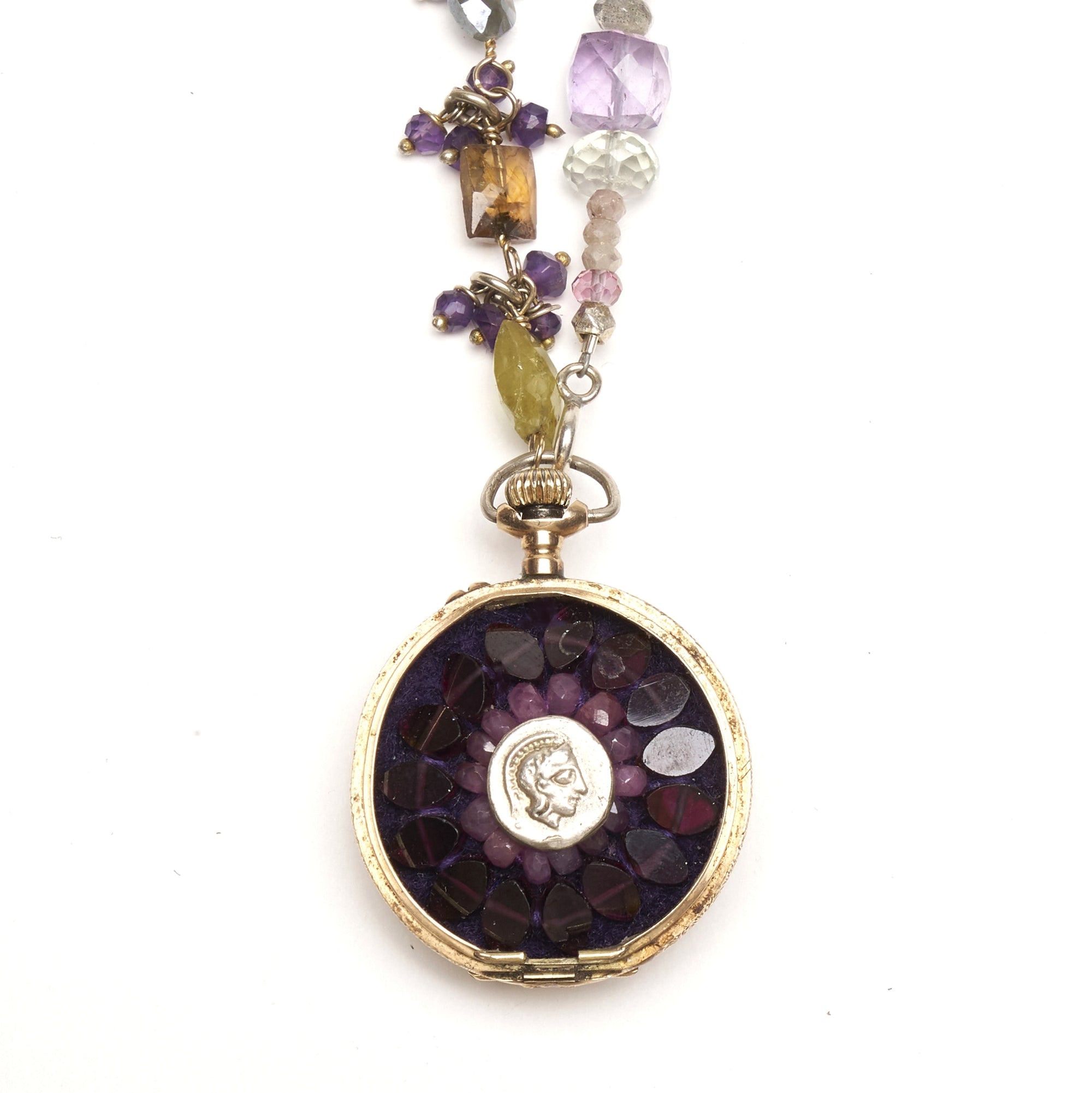 Wanderlust Bourdeaux Vintage Watch 2 sided Mosaic Necklace