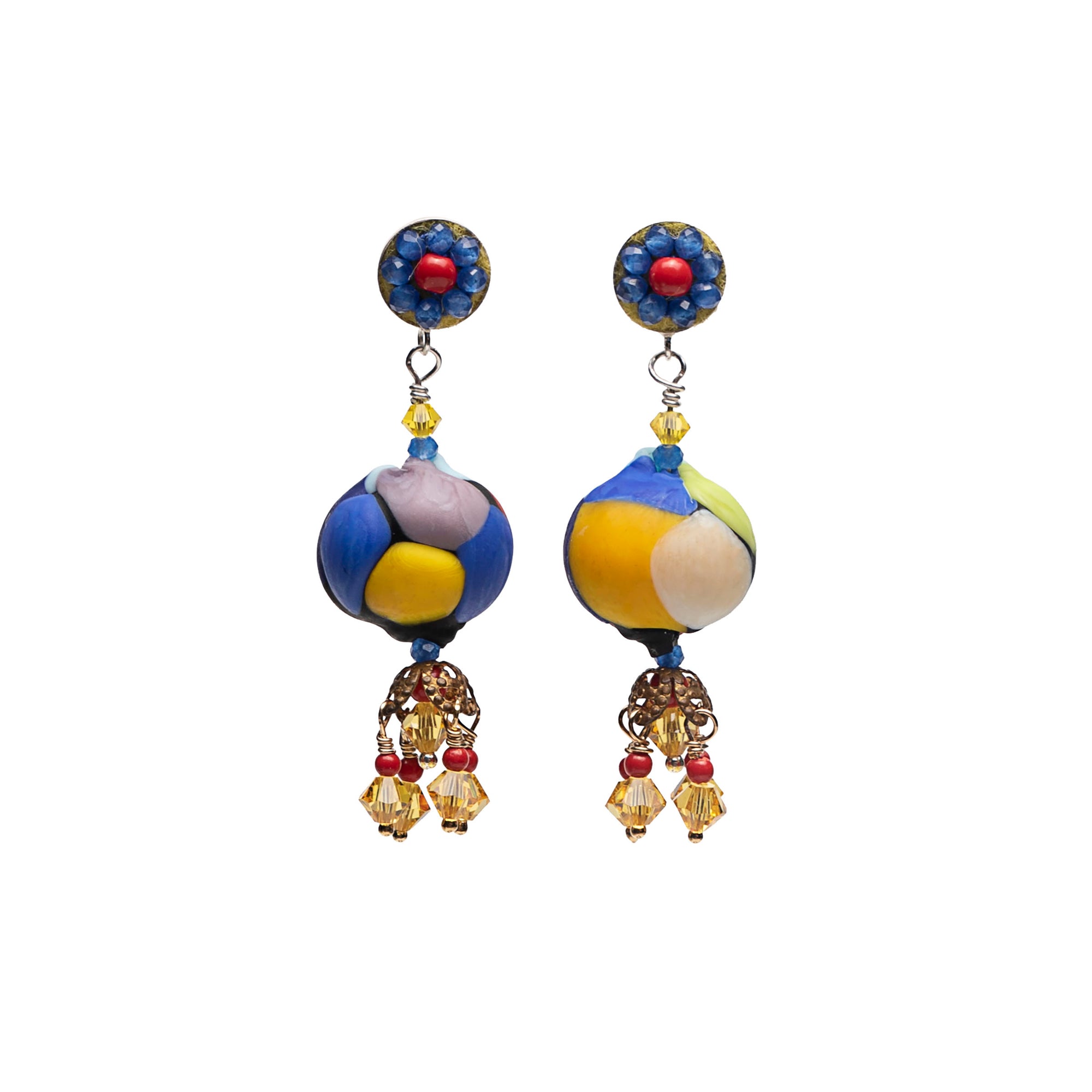 Wanderlust Murano glass earring with coral and lapis mosaic (Murano)