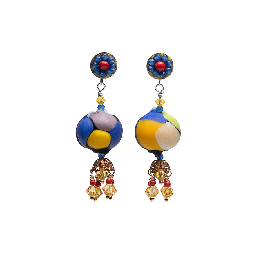 Wanderlust Murano glass earring with coral and lapis mosaic (Murano)