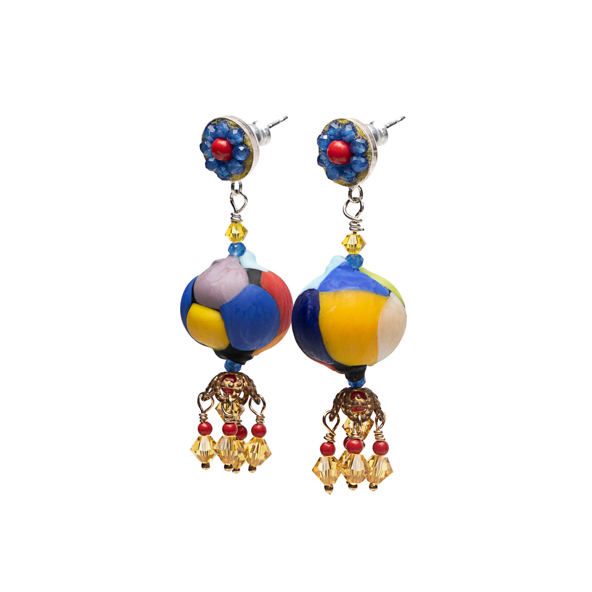 Wanderlust Murano glass earring with coral and lapis mosaic (Murano)