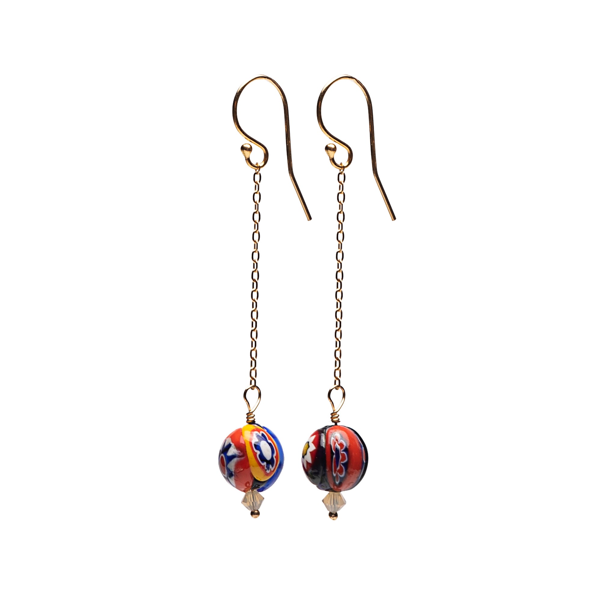 Wanderlust Murano glass dangle earrings on gold chain (Murano)