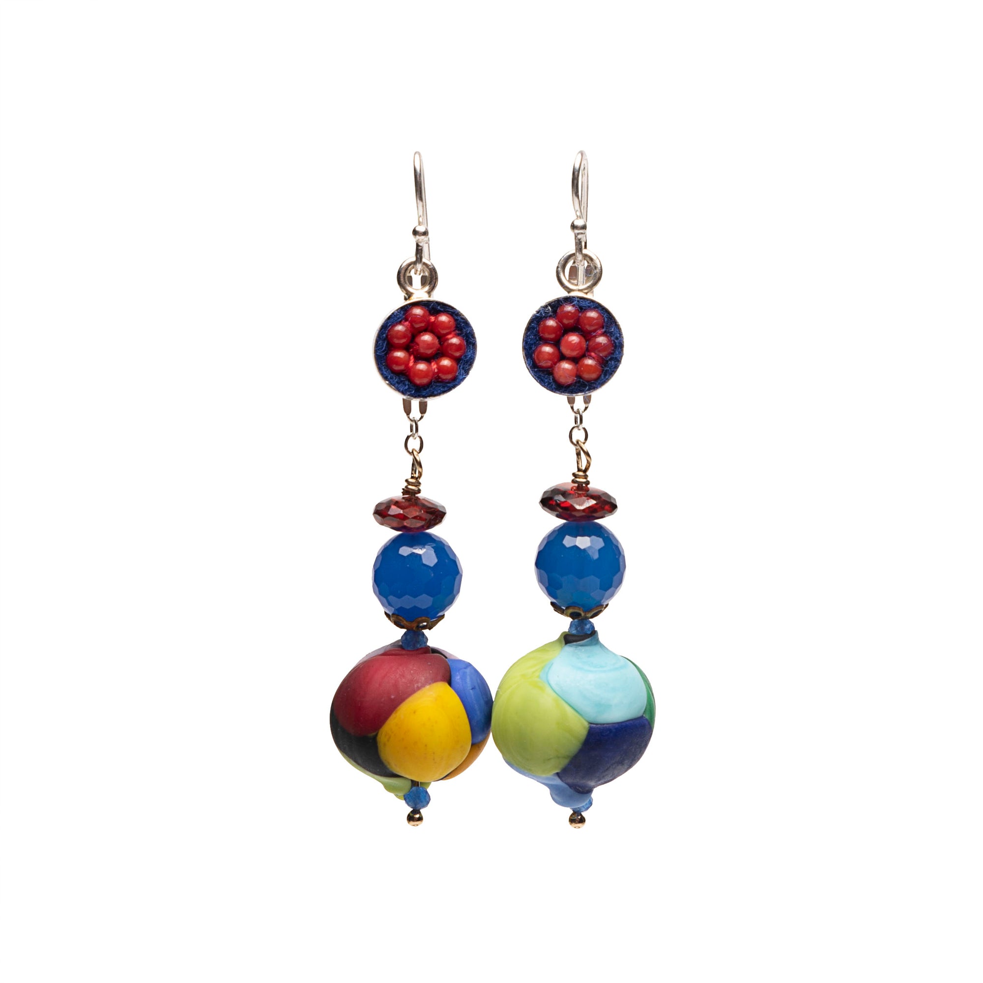 Wanderlust Murano glass earring with coral and lapis mosaic (Murano)