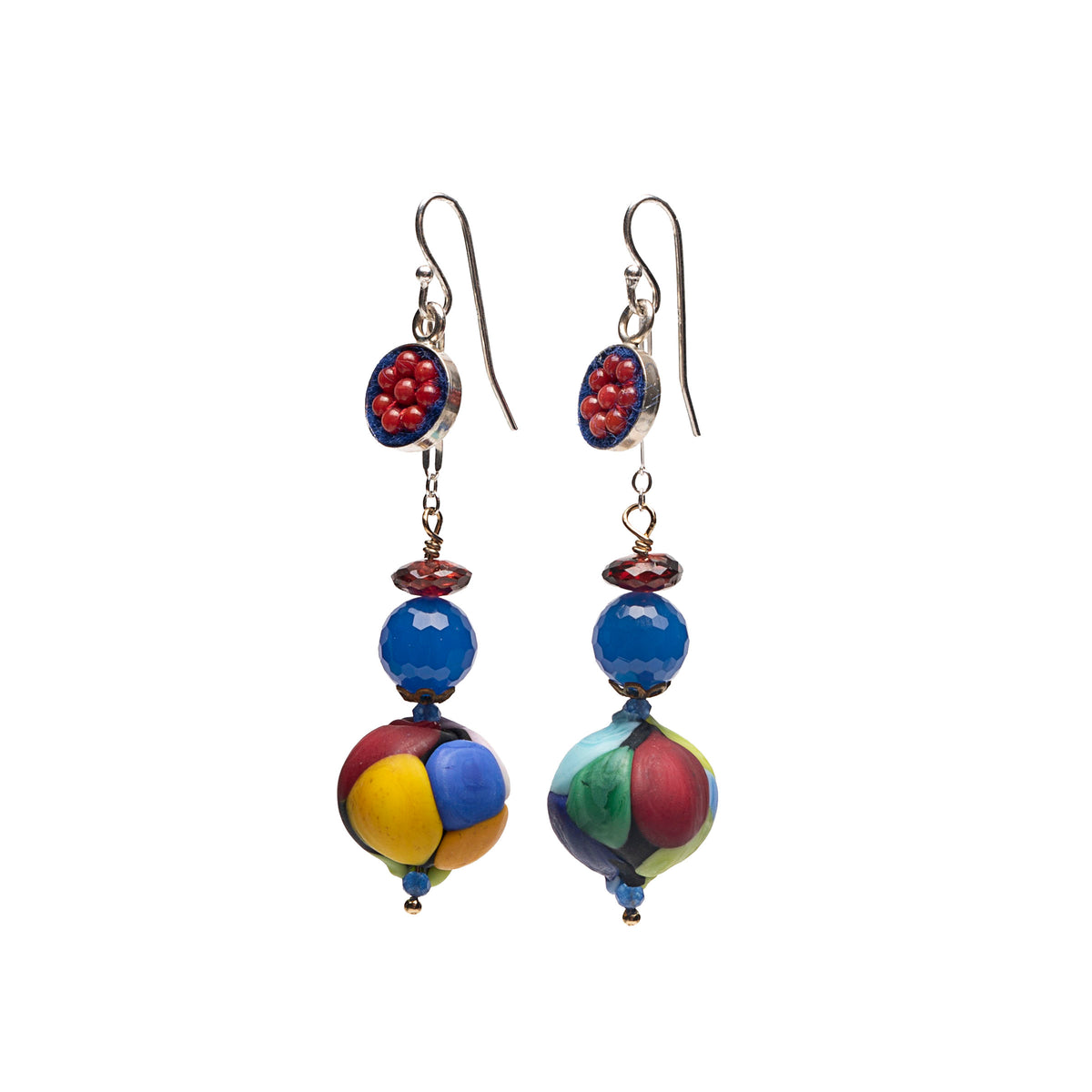 Wanderlust Murano glass earring with coral and lapis mosaic (Murano)
