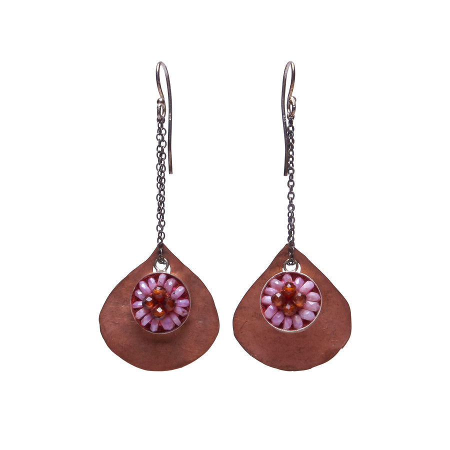 Faceted Garnet and Pink Sapphire Mosaic Earrings