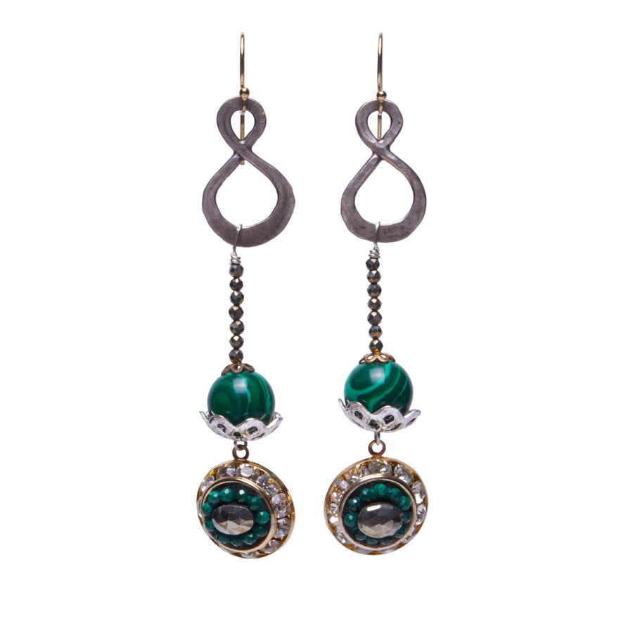 Malachite and Pyrite Mosaic Earrings