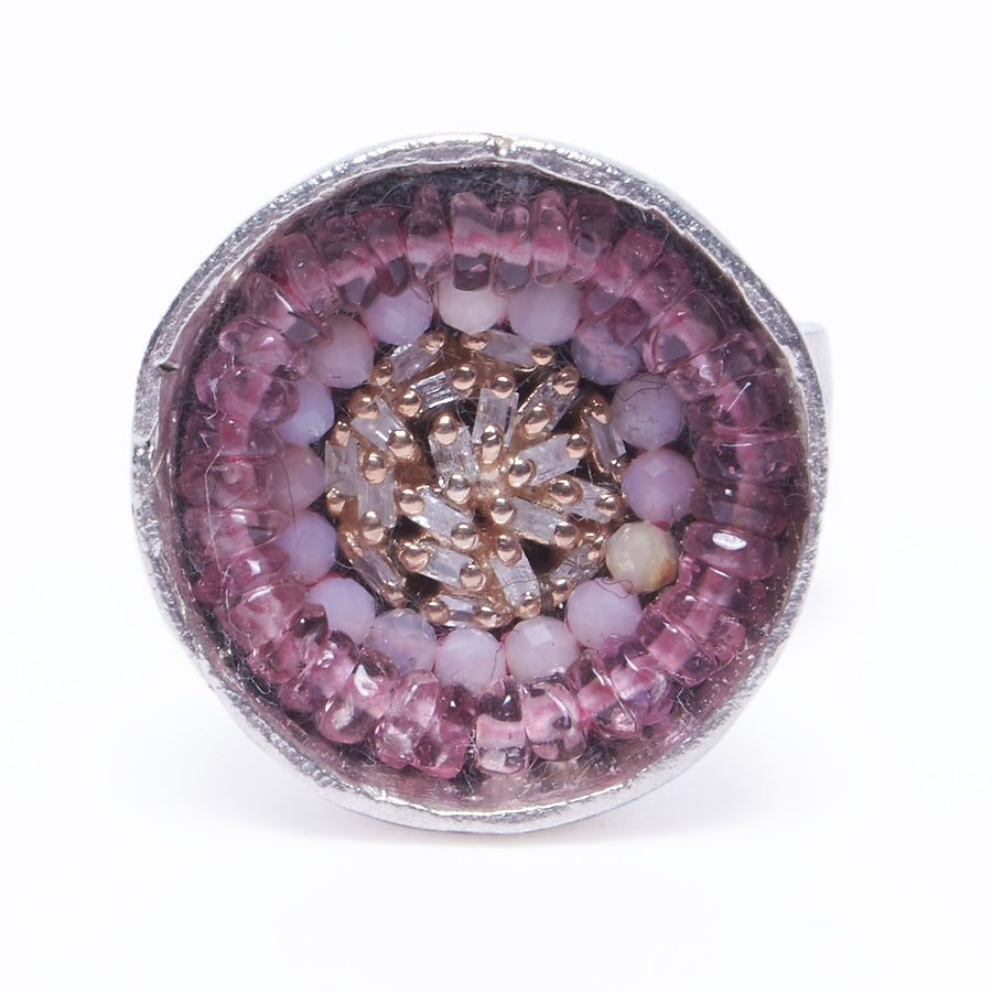 Baguette Diamond and Pink Sapphire Cup Ring