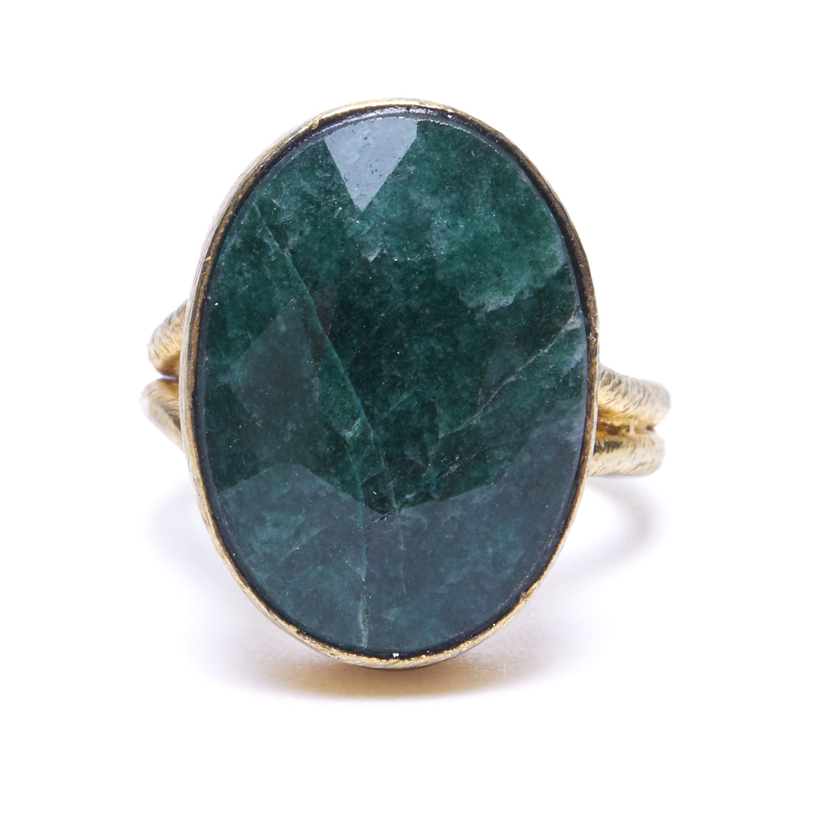 Faceted Emerald in Gold Ring