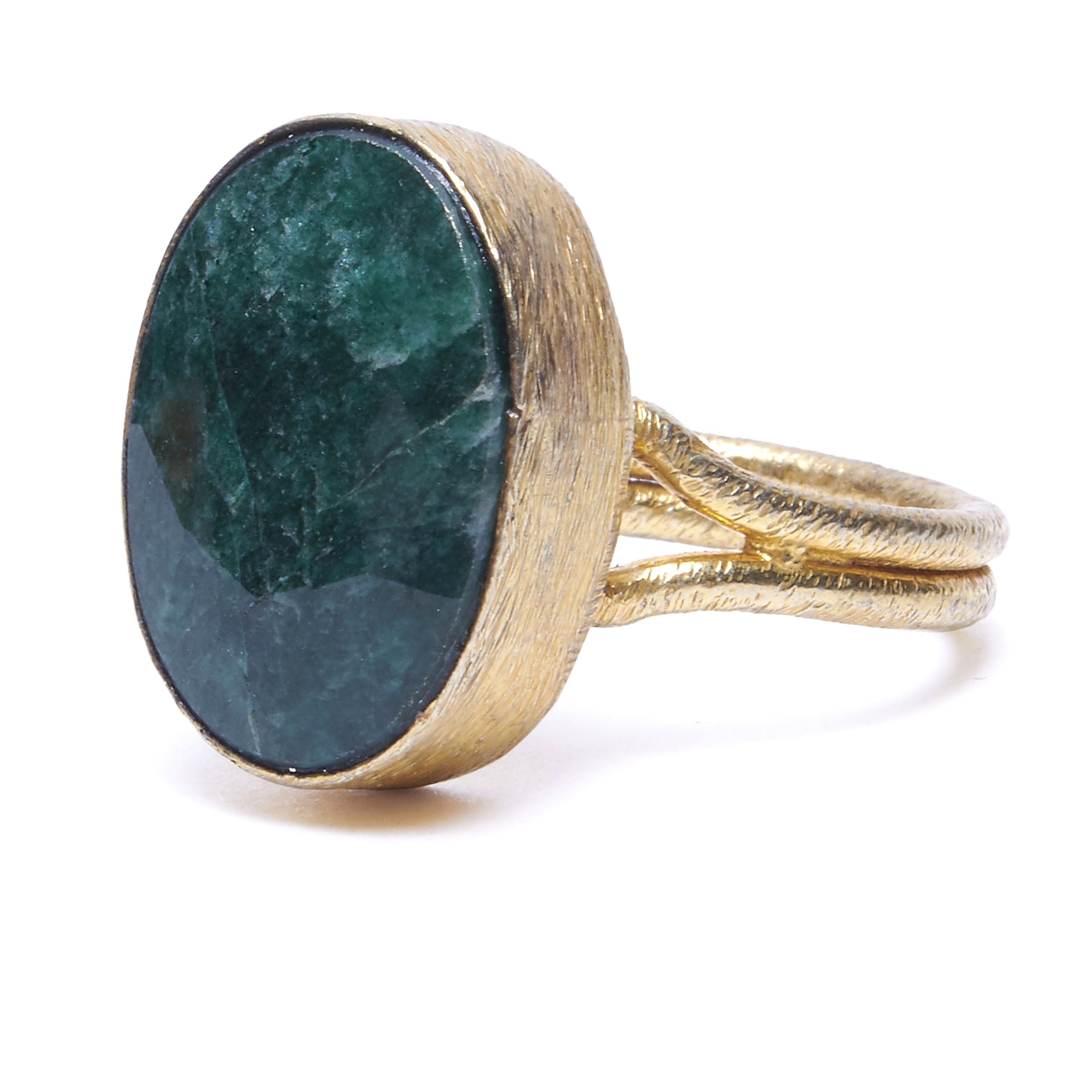 Faceted Emerald in Gold Ring