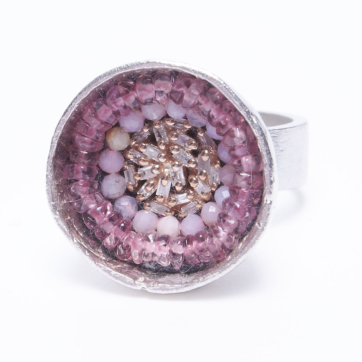 Baguette Diamond and Pink Sapphire Cup Ring