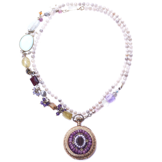 Wanderlust Bourdeaux Vintage Watch 2 sided Mosaic Necklace
