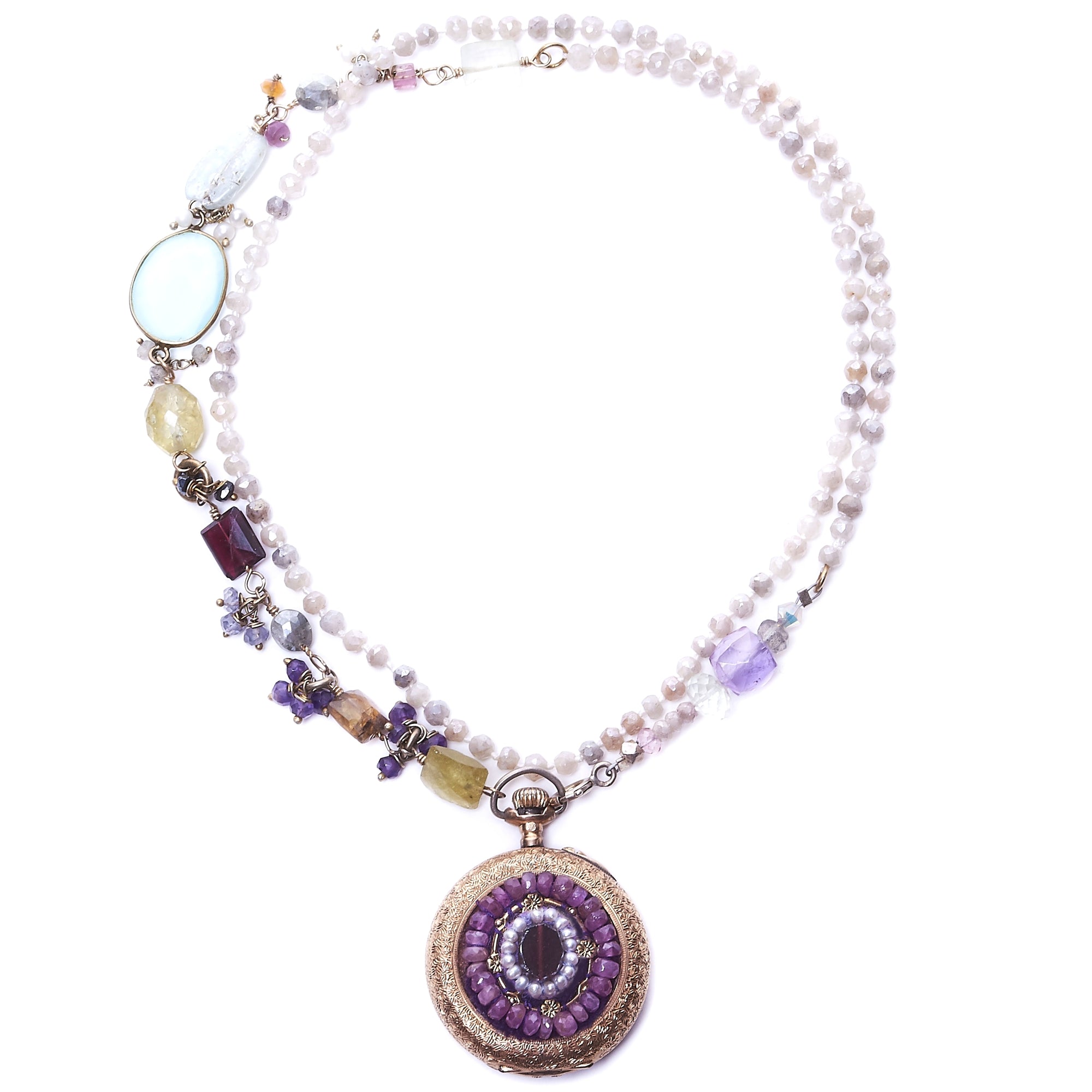 Wanderlust Bourdeaux Vintage Watch 2 sided Mosaic Necklace