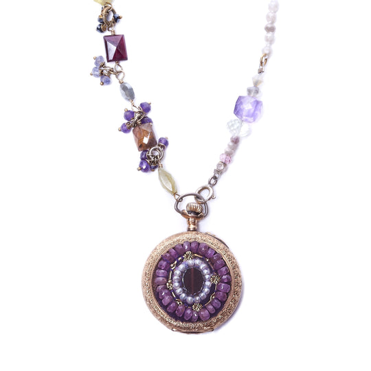 Wanderlust Bourdeaux Vintage Watch 2 sided Mosaic Necklace