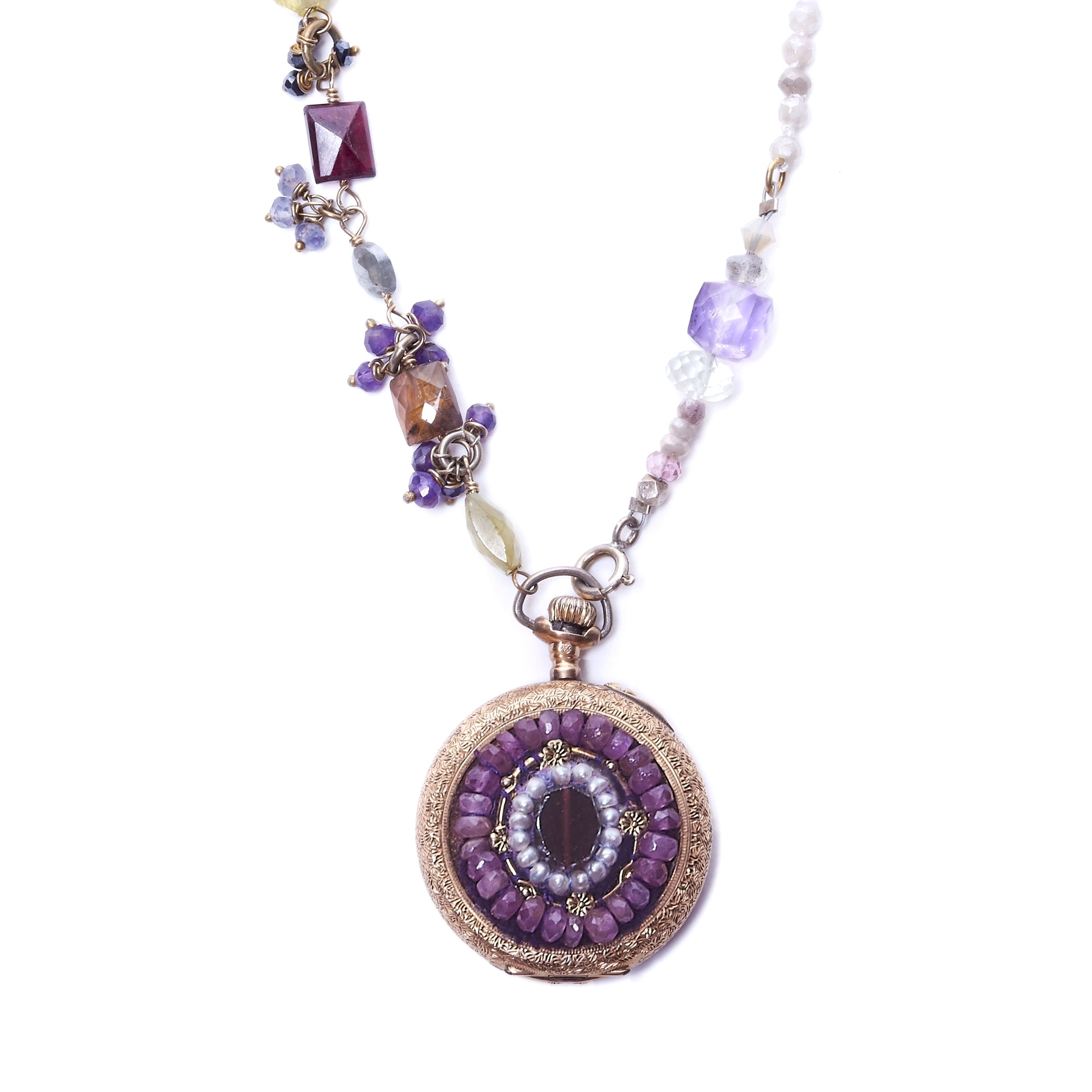 Wanderlust Bourdeaux Vintage Watch 2 sided Mosaic Necklace