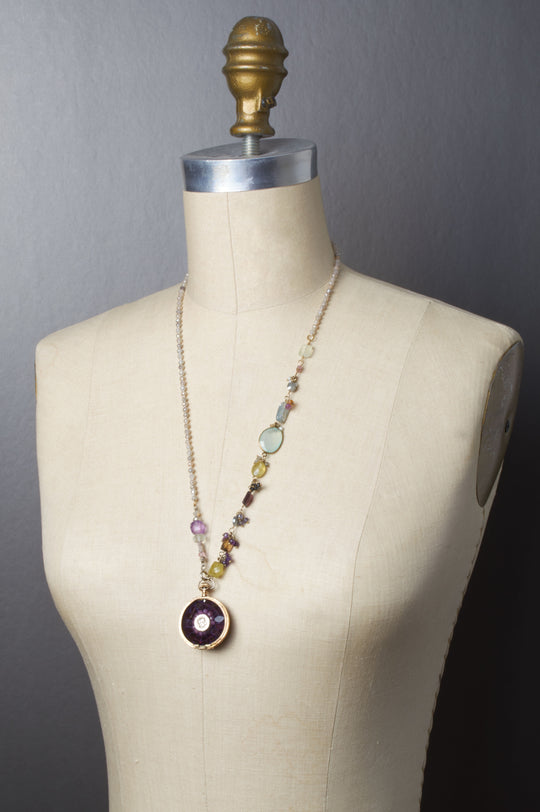 Wanderlust Bourdeaux Vintage Watch 2 sided Mosaic Necklace