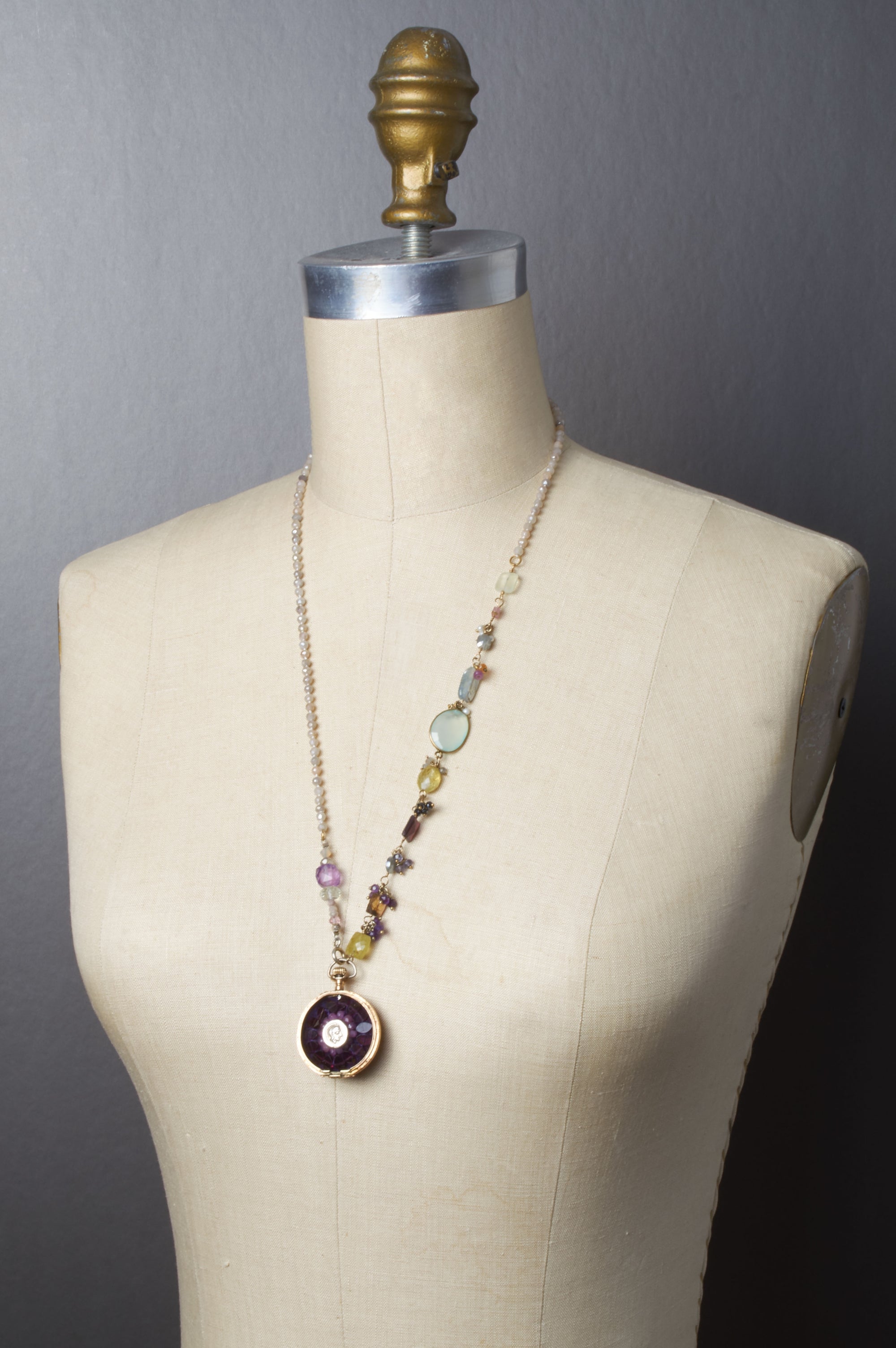 Wanderlust Bourdeaux Vintage Watch 2 sided Mosaic Necklace