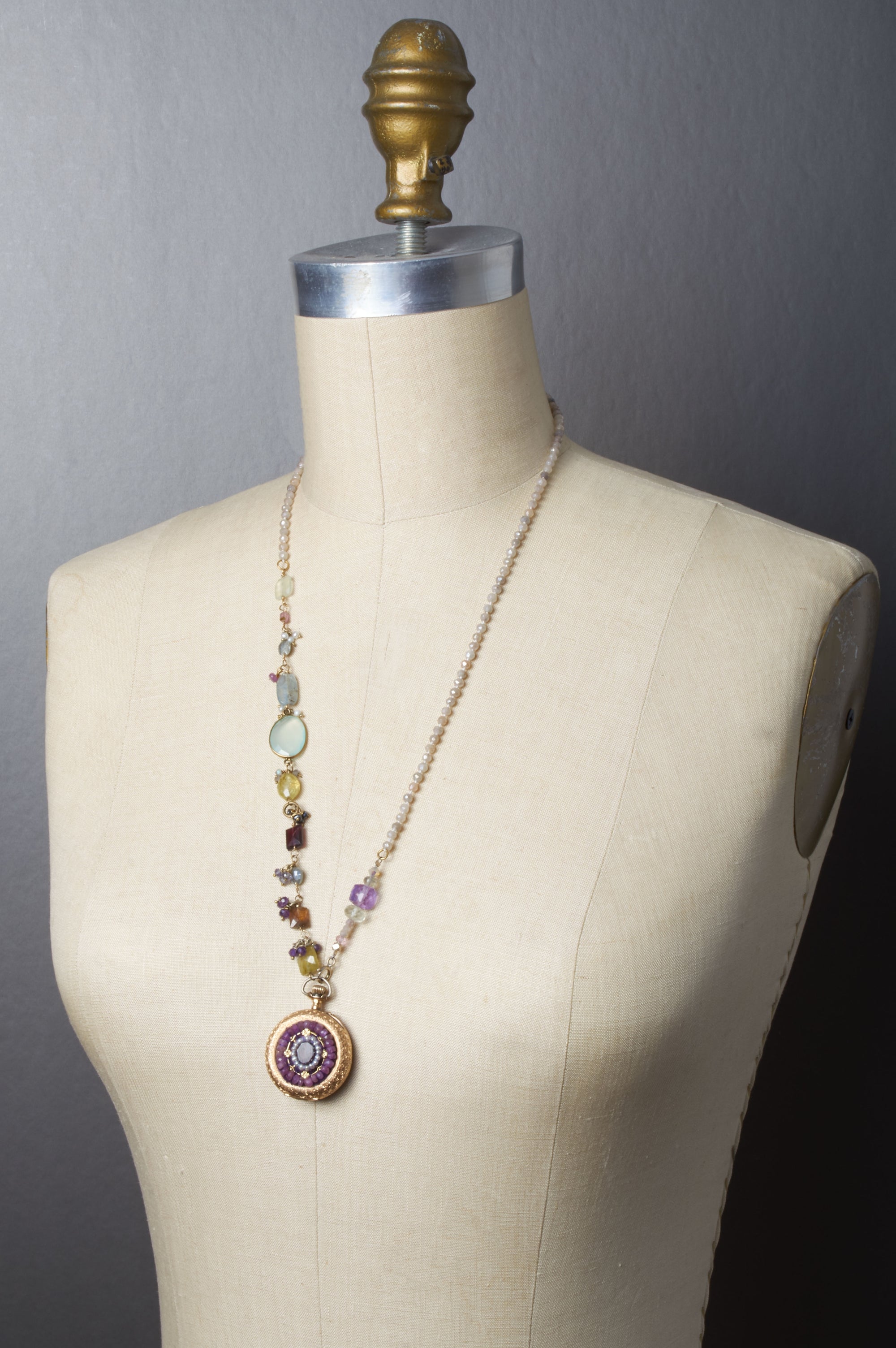 Wanderlust Bourdeaux Vintage Watch 2 sided Mosaic Necklace