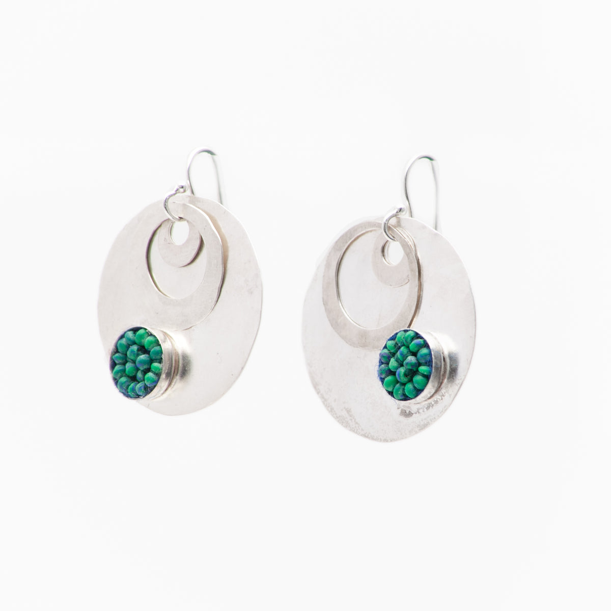 Iconic Hand Hammered Silver Coin with Azurite Mosaic Earrings